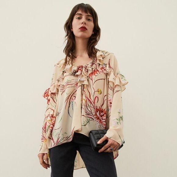 H&M Flounce-trimmed Voluminous Chiffon Blouse - Picture 5 of 9